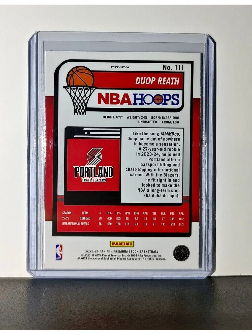 Duop Reath 2023-24 Panini Premium Stock NBA Hoops #111 Rookie Prizm Refractor